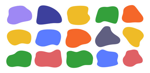 Set of dynamical colored forms. Abstract modern graphic elements. Liquid shapes collection, round organic vector elements. Different blotch shapes. Colorful speech bubbles. Vector illustration