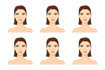 Facial massage scheme, visual massage guide. Anti-aging, lifting methods of sculpting. Stitch pattern for radiant and fine skin