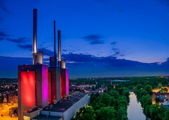 Thermal power station on the river banks of the Ihme River