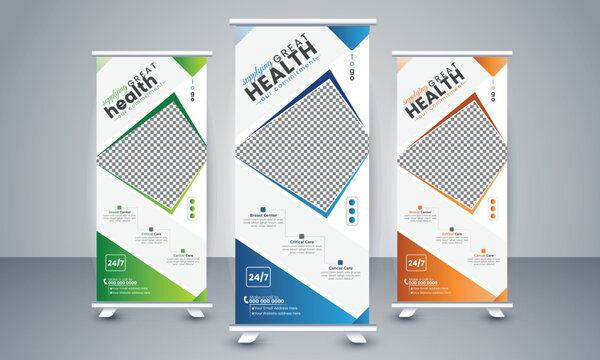 
Medical Roll Up Template, Vertical Health Care x banner Design, Professional pull up template for Health Care, a bundle of standee vector layout with nice gradient color,
