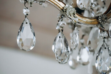 Close-up of a stylish modern crystal chandelier