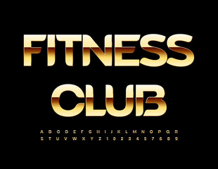  Vector metallic logo Fitness Club. Elegant golden Font. Artistic Alphabet Letters and Numbers set