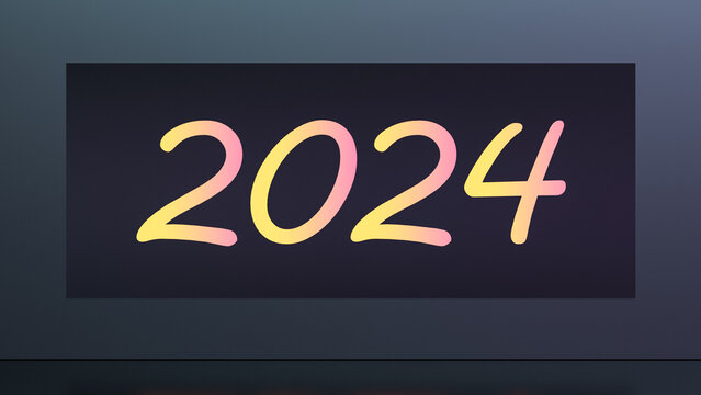 2024 text concept. 2024 neon numbers, banner. 3D render
