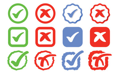 Check or Tick Mark and cross Mark Flat Vector illustration