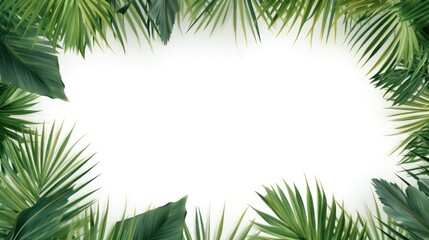 Tropical palm leaves on white background. Summer concept. Summer composition.  Flat lay, top view, copy space