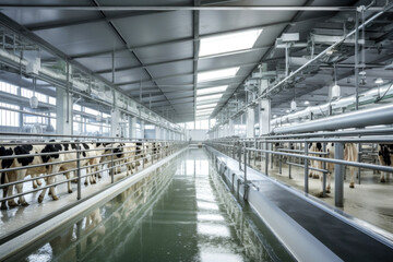 Fototapeta premium ultra-modern cowshed, futuristic mechanisms, bright and clean room