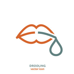 Drooling linear icon, pictogram, symbol. Excessive salivation problem. - obrazy, fototapety, plakaty