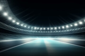 Background with illuminated stadium lights at night and 3D graphics. Generative AI