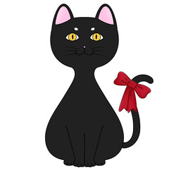 Black cat wearing red ribbon