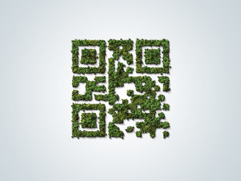 Green Trees shaped like QR code with the green forest. Technology ,Business and Nature Concept.
