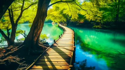 Foto auf Acrylglas wooden bridge in the forest © Landscape Nature