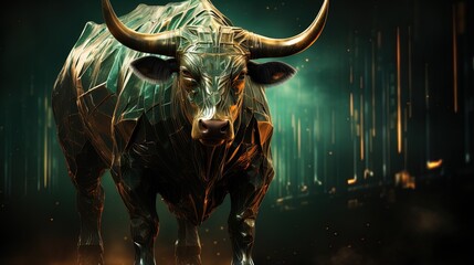 Abstract green bull forex chart. Dark background. Financial concept. Generative ai