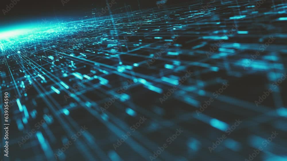 Poster hitech space scifi network landcape background/ 4k animation of an abstract digital data business te