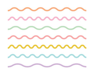 Wavy line set in white background. Simple color outline design element