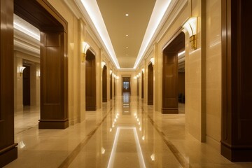 A lavish bank or building showcasing a spacious corridor. Generative AI