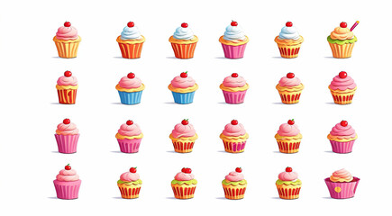 colorful cupcake on white background, cupcake with cream, cupcake with cream and sprinkles