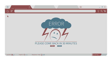 Error 404 abstract design with cloud, flash, character face browser background vector. Webpage internet security warning to use in programming, web development, webpage error, error 404 projects. 