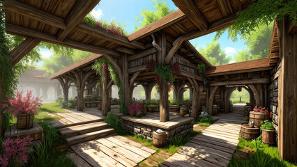 Rustic concept background photorealistic architectural fantasy outdoor environment