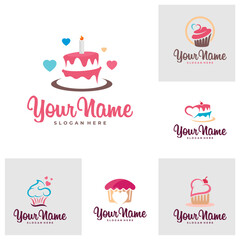 Set of Love Cake logo design vector. Icon Symbol. Template Illustration