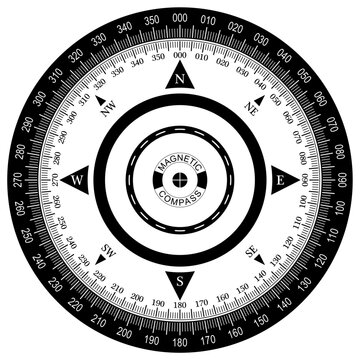 Kompassrose-Vektor mit acht Windrichtungen und 360 Grad Doppelskala.
Navigation Symbol.
Symbol f&uuml;r die Marine-, Schifffahrts- oder Trekking-Navigation oder zur Einbindung in eine Landkarte.