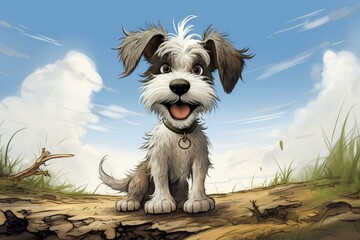 Amusing cartoon featuring a cute dandie dinmont terrier dog. Generative AI - obrazy, fototapety, plakaty