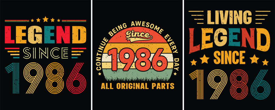 Legend Since 1986, Continue Being Awesome Everyday Since 1986 All Original Parts, Living Legend Since 1986, Vintage T-shirt Design For Birthday Gift