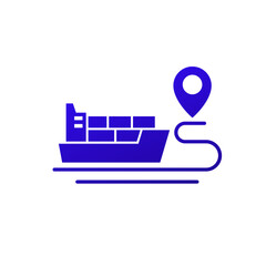 cargo container ship, maritime route icon