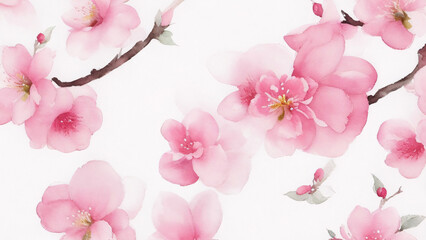 Watercolor sakura flowers on white background. Watercolor illustration.