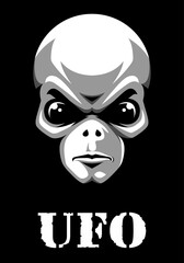 Alien head emblem. Green humanoid. Ufo. T-shirt print.