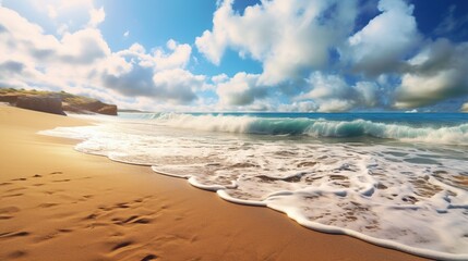 Fototapeta na wymiar Beautiful seascape with long exposure of waves breaking on sandy beach