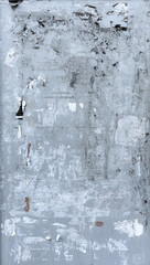 Torn Ripped Aged Paper Urban Street Gray Wall Surface. Leaking Paint. Grunge Rough Dirty Rust...
