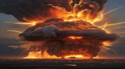 the big nuclear explosion, explosion scene, big fire, big bang