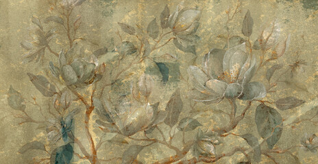 
Texture flowers on a sweaty background in vintage style, art drawing, photo wallpaper