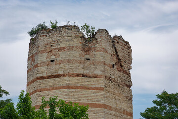 Architectural tower ruins around the Istanbul Golden Horn from the Byzantine Empire