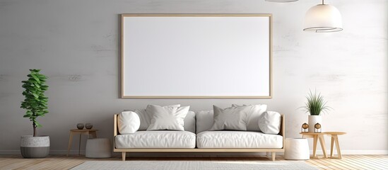 Scandinavian style illustration of a poster frame in a modern living room
