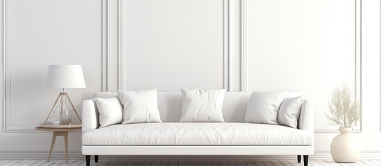 Scandinavian illustration of a stylish white room with a sofa