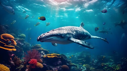 whale in coral reef 