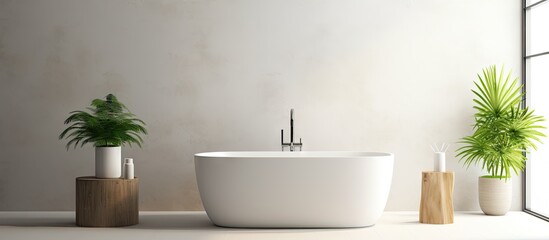 Fototapeta na wymiar Blank white tub decor in toilet and bath