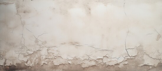Obraz premium Beige sand brick with sepia grunge and cracks on a grey solid floor next to an empty rough top brush print home with a dirty painted flat fade pastel background