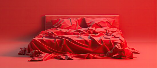 Monochrome messy bed in red background