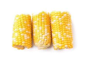 Boiled corn cobs on white background