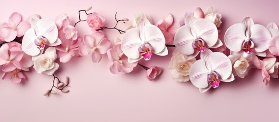 Fototapeta na wymiar White and pink orchids used to create a stunning flower arrangement