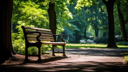 A parkbench at the park during summer