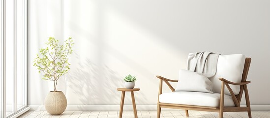 Scandinavian style illustration of a white living room with an armchair