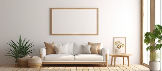 a living room with a mock up poster frame showcasing a beautiful interior design