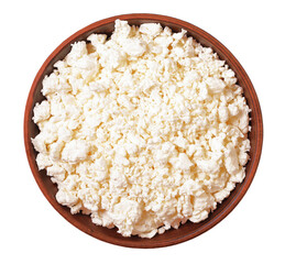 Cottage cheese in brown plate, transparent background