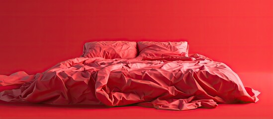 Monochrome messy bed in red background