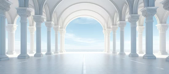 Foto auf Leinwand Architectural experience empty room with abstract design wide hall with columns and balks © HN Works