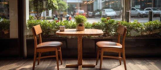 Fototapeta na wymiar Furniture made of wood placed in a coffee shop