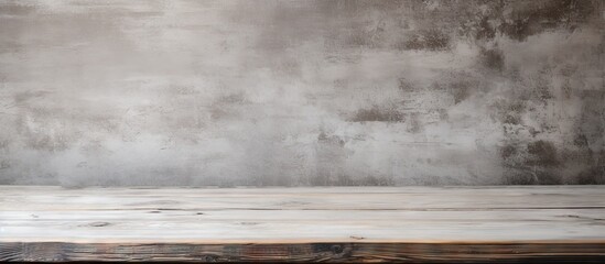 Product display on vintage wooden desk with white cement textured background